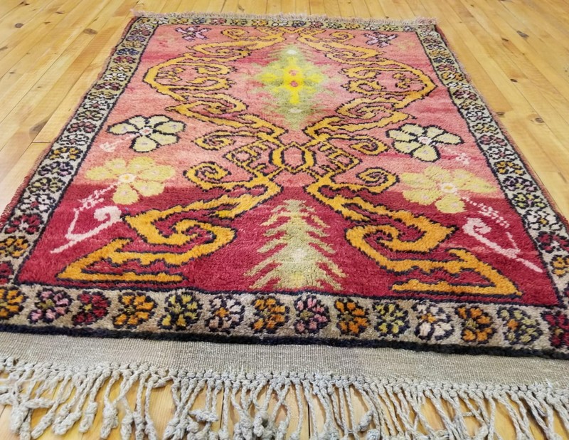 Stunning Antique 1930-1940s Wool Pile Natural Dye Tribal Folk- Art 3’2”x 4’2” gallery