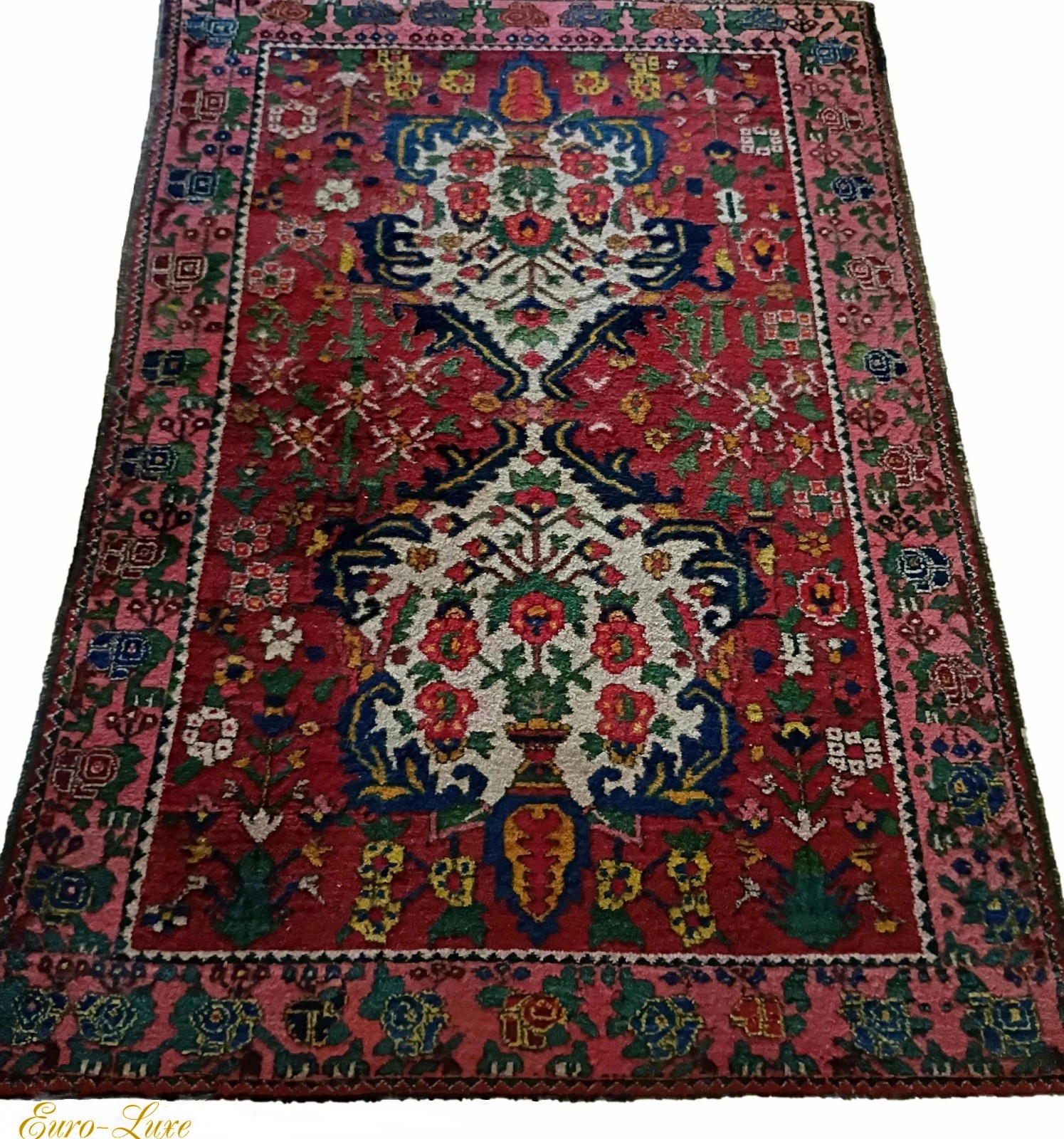 1930's MAKTABI RARE PERSIAN HAND-KNOTTED ANTIQUE MULTICOLOR MEDALLION RUG CARPET gallery