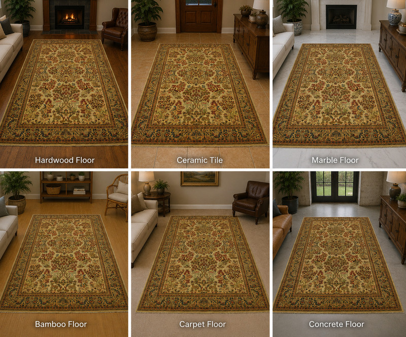 NATURAL WOOL Old Oriental Rugs,Hand Woven,knotted size Approximately 5'6" x 8'4" gallery