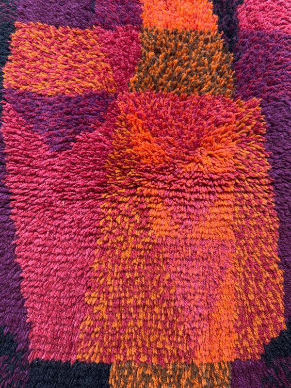 Vintage Beautiful Hand Knotted Swedish Scandinavian Rye Shag Wool Rug Carpet gallery
