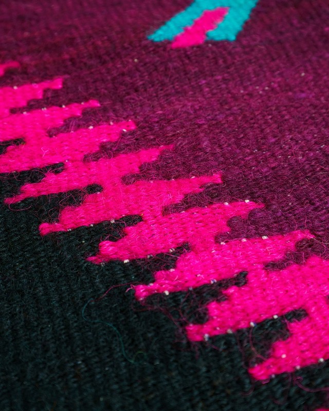 Oltenian Kilim Runner 100% Wool Geometric Purple Teal Pink 1970s Romania 13x6ft gallery