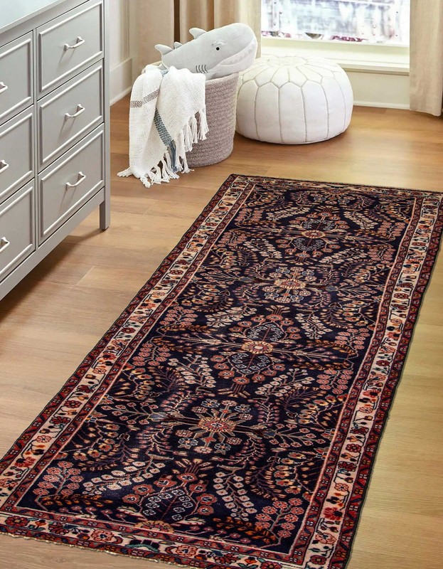 3'5" x 10'7" Vintage Hand-knotted Runner Rug Traditional Oriental Wool Carpet gallery