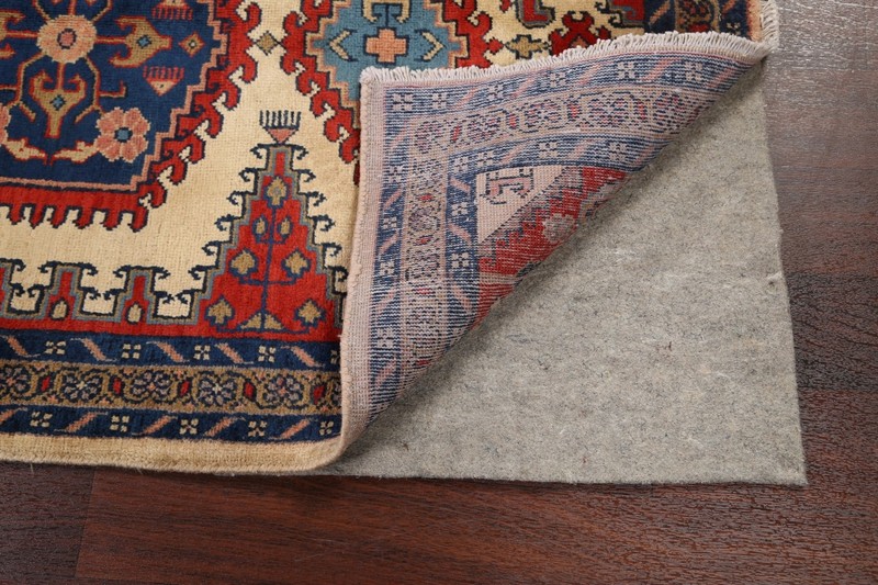 Ivory Geometric Viss Indian Area Rug Tribal Hand-knotted Wool Carpet 4x6 gallery