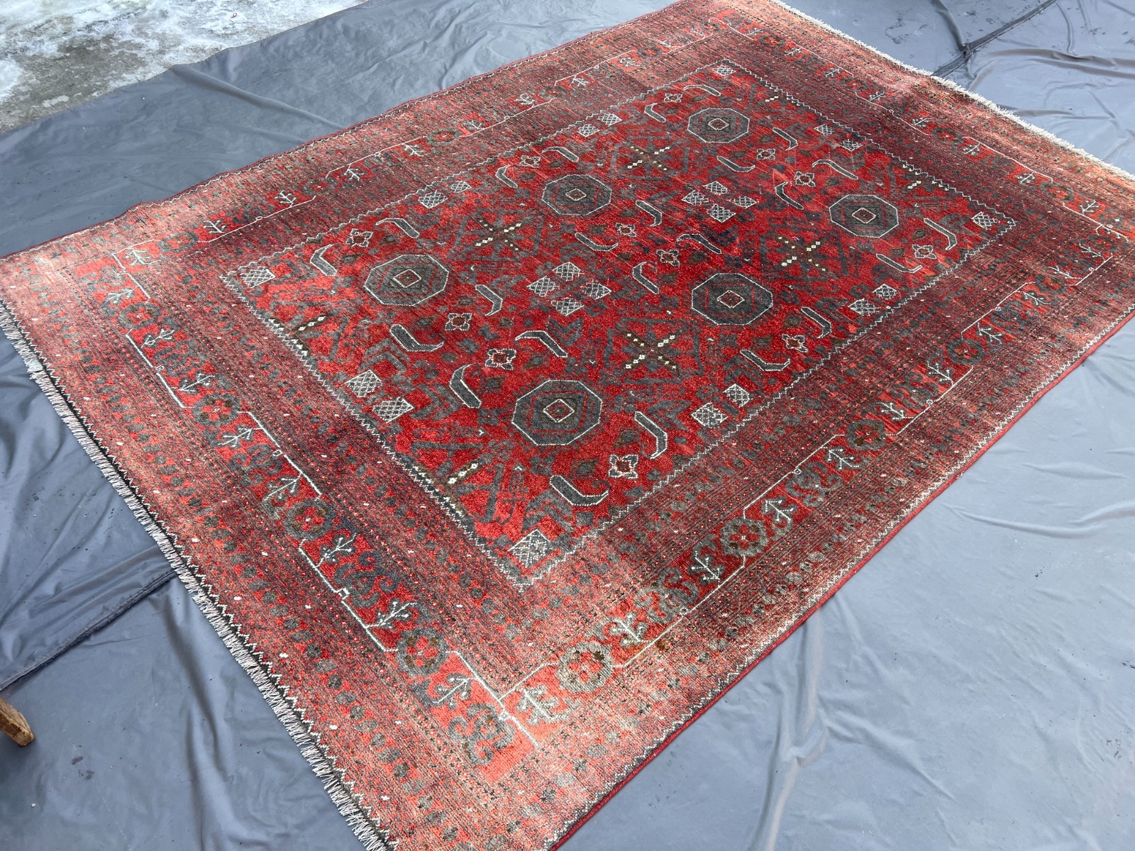 Antique Terracotta Afghan Turkmen Rug 7x10 ft Red Geometric Faded Persian carpet gallery