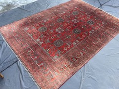 Antique Terracotta Afghan Turkmen Rug 7×10 ft Red Geometric Faded Persian carpet