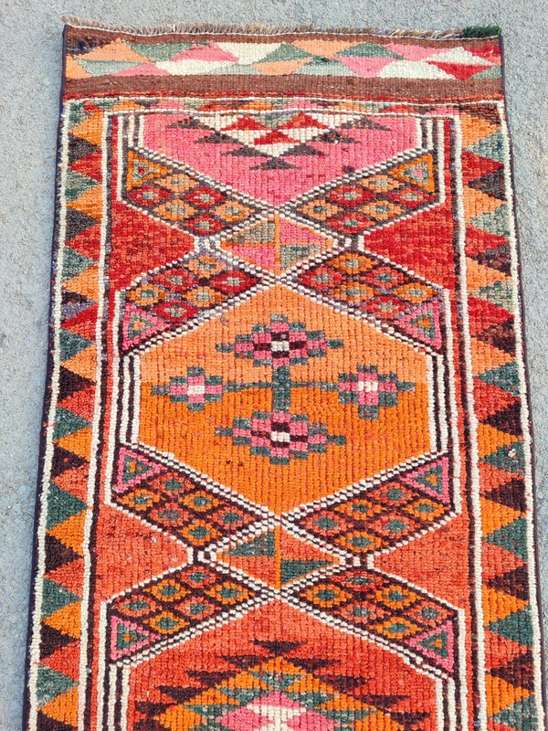 Rare Antique rug 3x11, Vibrant Turkish runner 3x11 vintage, Heriz rug, Herki rug gallery