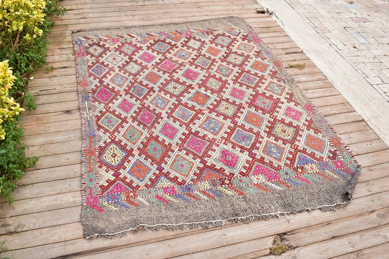 Turkish Kilim 60''x78'' Handwoven Adana Cicim Kilim 154x200cm Vintage 5x6 Rug gallery