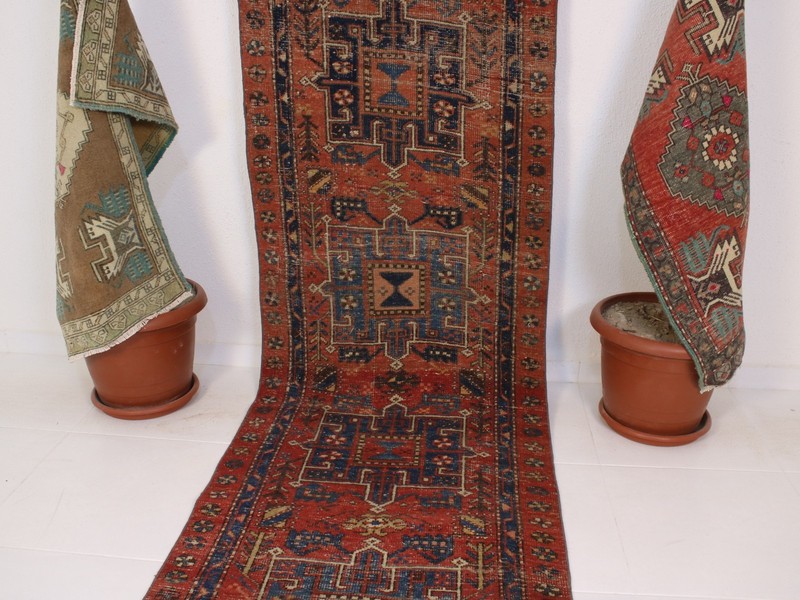 3x10 Red Wool Runner Rug, Hallway Oriental Rug, Neutral Wool Rug, 2.6x9.8 Ft gallery