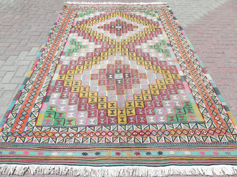 Vintage Turkish Rug, Area Rugs, Large Kilim, Wool Rug, Floor Rug Carpet 75"x122" gallery