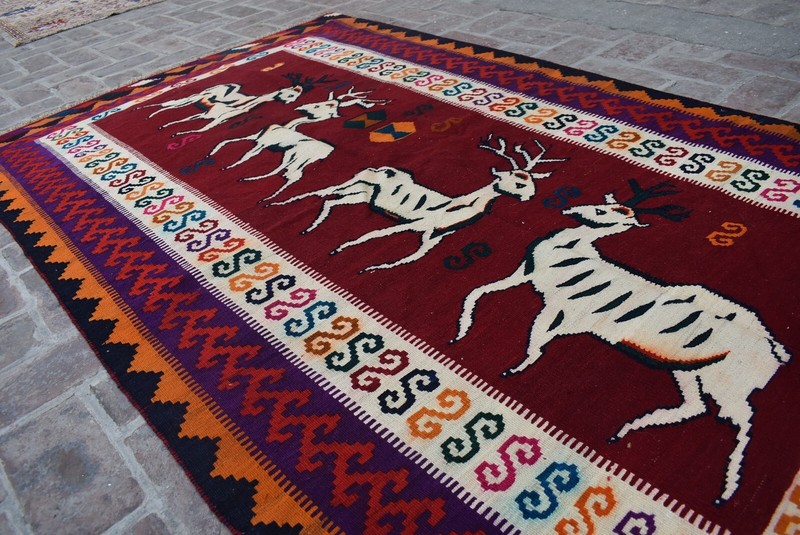 4'4 x 7'7 Hand Woven Vintage Afghan Tribal Persian Pictorial Wool Area Kilim Rug gallery