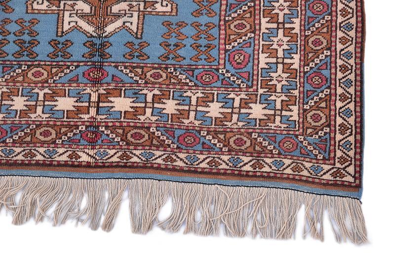 Vintage Tribal Geometric Turkish 3' 6" x 5' 9" Blue Hand Knotted Area Rug gallery