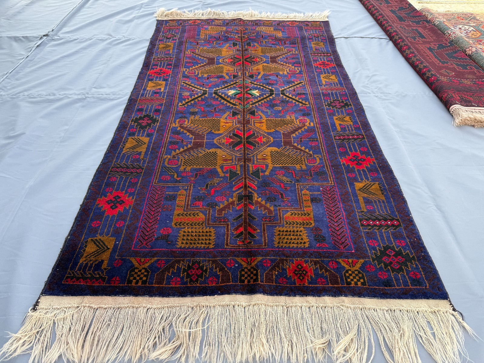 Blue Antique Pictorial Animal Rug 4x7 Collector's Handmade Afghan Tribal Carpet gallery