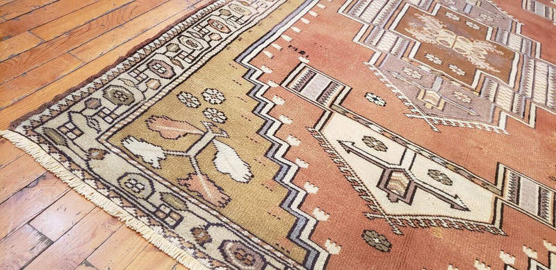 Unique Late 1935'sVintage Muted Natural Dye,Wool Pile Oushak Area Rug 4'x6'8" gallery