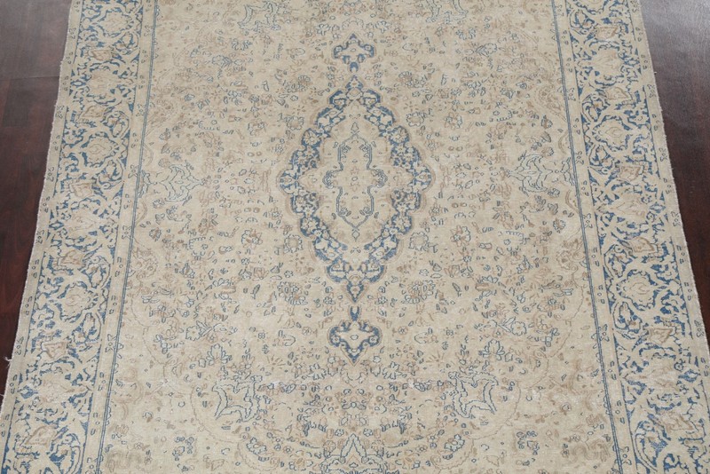 Vintage Distressed Wool Rug 7x9 Ft Handmade Beige Floral Oriental Area Rug gallery