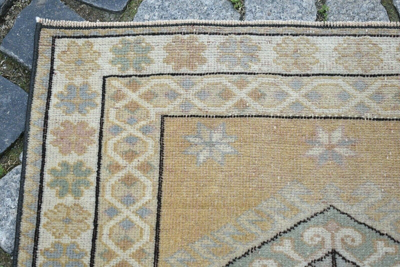 Turkish Rug 29'' x 49'' Vintage Muted Dye Rug Hand Knotted Rug Low Pile Wool Rug gallery