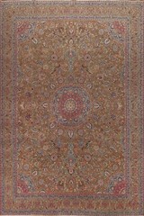 Traditional Room Size Area Rug 10×13 Brown Wool Handmade Floral Vintage Carpet