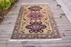 Caucasian Rug 4×6 Size Hand-knotted Vintage Primitive Yellow Carpet 126x188cm