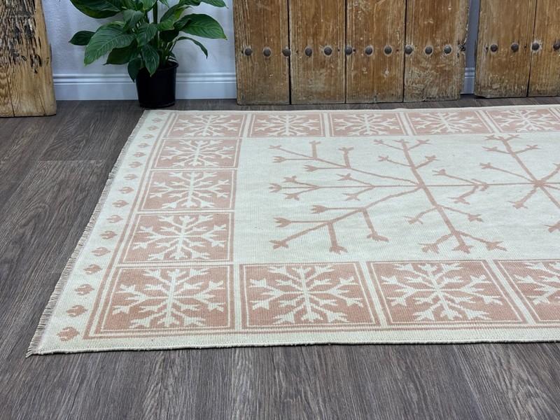 5x8 Tree of Life Vintage Turkish Area Rug, Handmade Cream & Pink Neutral Oushak gallery