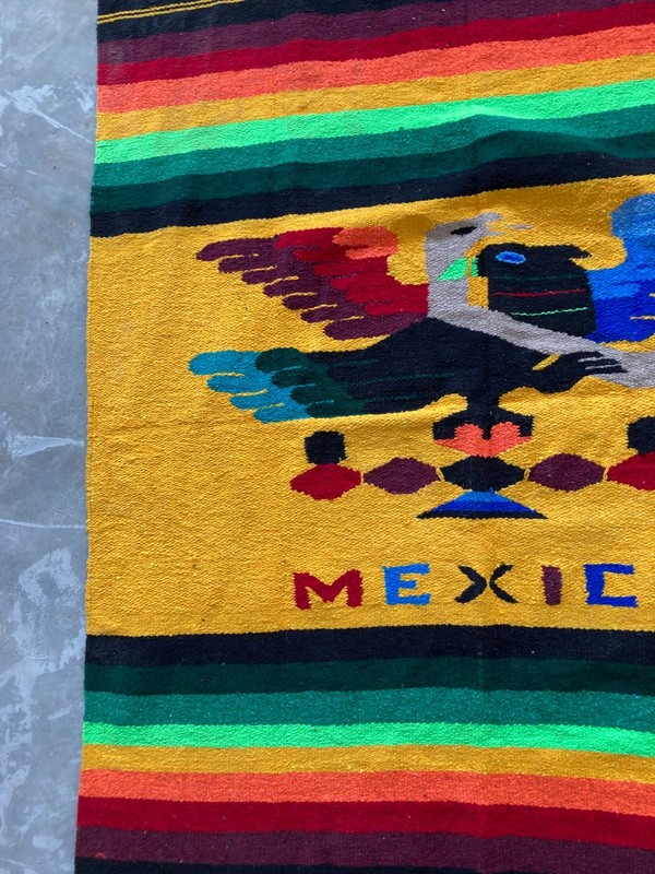 Vintage Handmade Mexican Zapotec Wool Kilim Rug Carpet 223x114 cm gallery