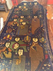 Vintage Afghan Pictorial Rug 3’5”x6’3”