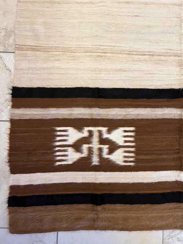 Vintage MCM 1950s Handmade Brown Turkish Mohair Woven Area Rug/Blanket 75” x 66” gallery