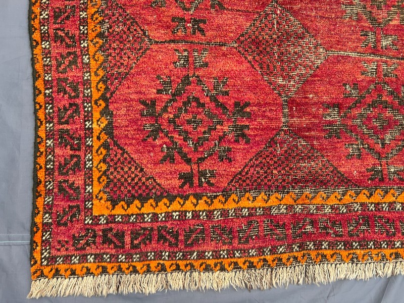3'7x6'2 ft Vintage Afghan Baluchi, Red & Orange Geometric Pattern Rug gallery