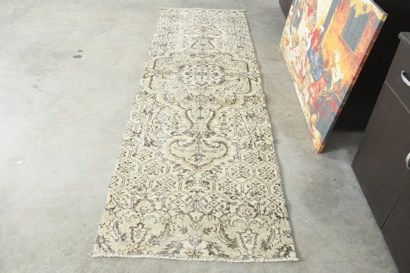 3x9 Turkish Antique Runner Rug Anatolian Hand-Knotted Vintage Oushak Carpet,199 gallery