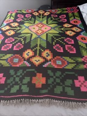 Vintage Romanian traditional rug with floral pattern, old folk wool rug 41/100