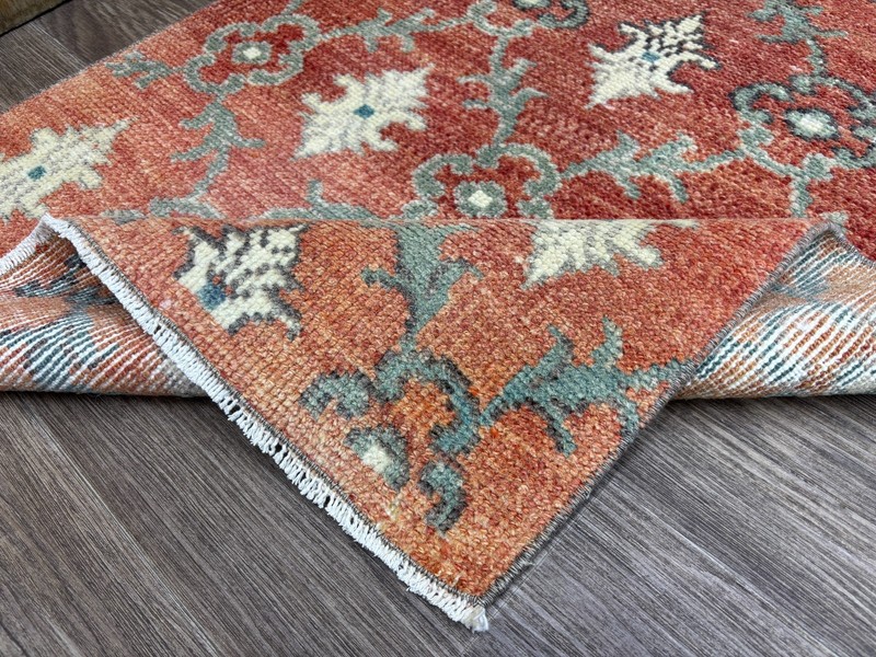2x5 Vintage Red Turkish Runner, Hand-Knotted Wool Rug, Small Oushak Runner gallery