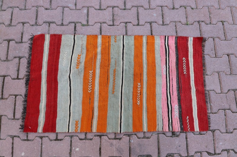 Cappadocia Striped Kilim Rug Tribal Hand Knotted Ethnic Red Carpet 2.4x4.3 ft gallery