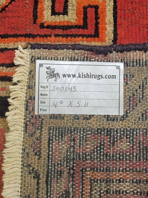 Antique Oriental Hand-Knotted Wool Area Rug Red/Beige 4'2" x 5'11" gallery