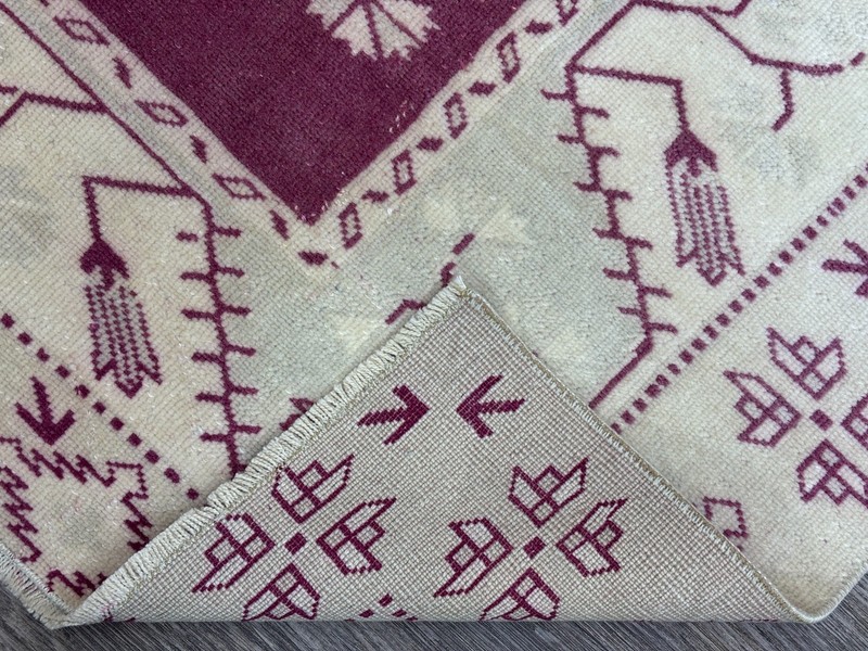 4x5 Beige Pink Green Vintage Turkish Area Rug, Hand-Knotted Wool Bedroom Rug gallery