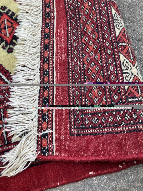 Vintage 70s Hand knotted Bokhara Jhaldar Wool Rug 50” X 24” Original Receipt gallery