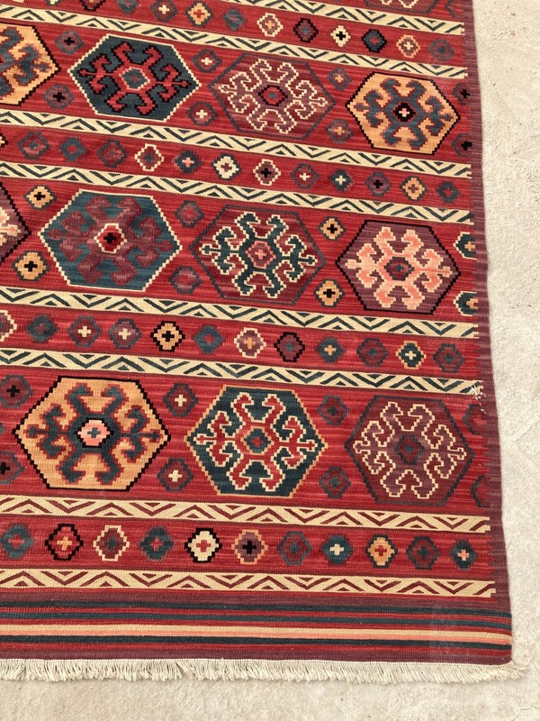 Vintage Traditional Handmade Bukhara Geometric Wool Kilim Floor Rug 400x284 cm gallery