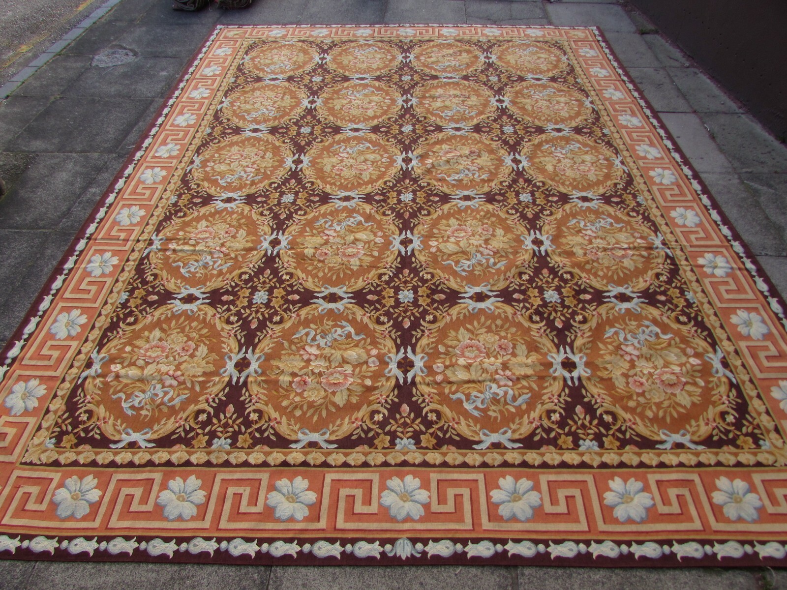 Vintage Hand Made French Design Wool Brown Gold Original Aubusson 370X272cm gallery
