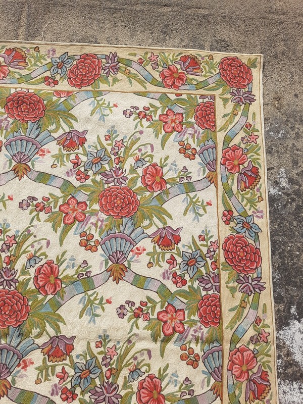 Vintage Traditional Handmade Kashmiri Crewel Wool Flatweave Rug 180x120 cm gallery