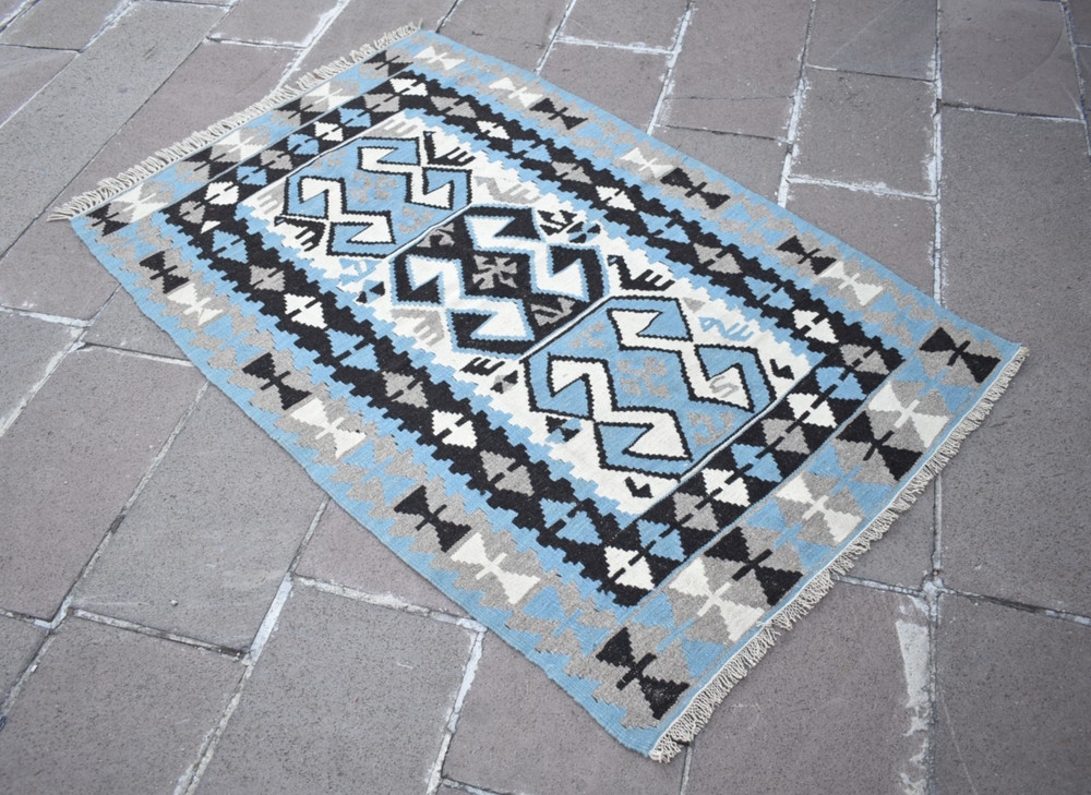 Vintage Turkish Rug 42'' x 65'' Flat Woven Kayseri Rug Home Decor Wool Rug