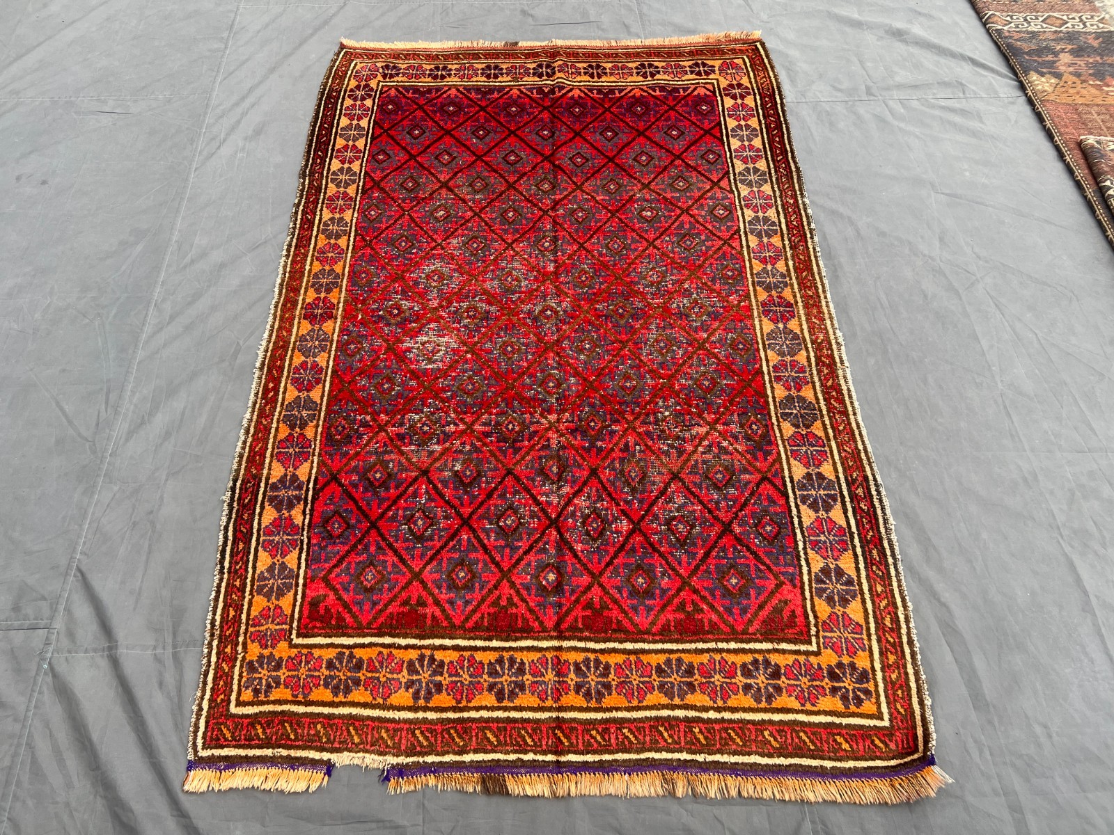 Vintage Caucasian Rug 4'9x7'9 Red Hand Knotted Distressed Low Pile Tribal Carpet gallery