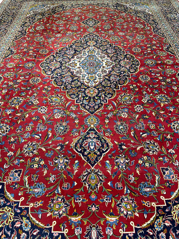 Antique Oriental Hand-Knotted Wool Area Rug Red/Navy Blue/Ivory 11'8" x 17'1" gallery