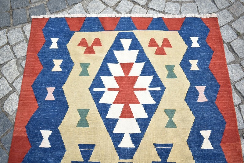 Turkish Kilim Rug 3'9 x 5'4 ft. Vintage Hand Woven Oushak Kilim Wool Kilim Rug gallery