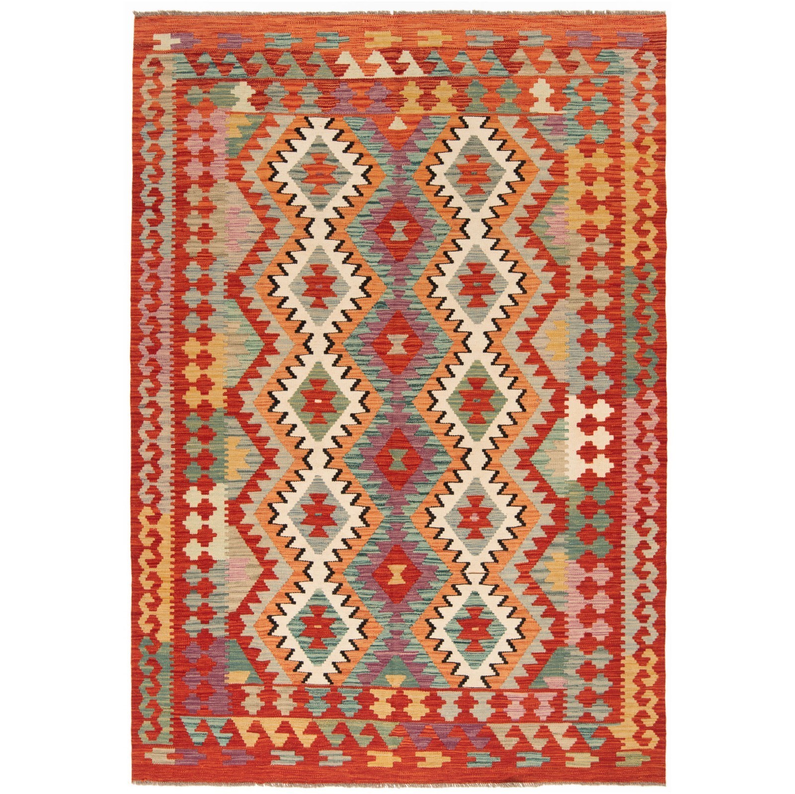 Kelim Afghan 238x167 cm Handwoven Oriental Carpet Rug Wool Red Kilim gallery