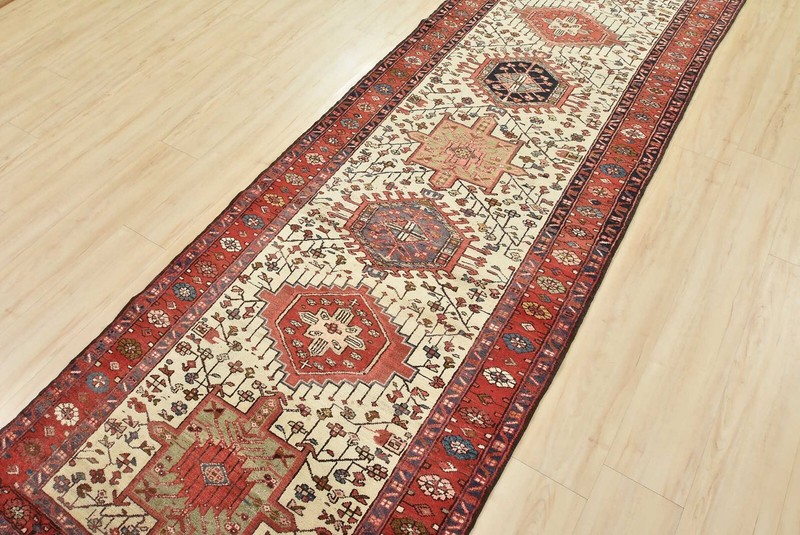 Vintage Tribal Runner 3’6” x 10’6” Ivory Wool Hand-Knotted Oriental Rug gallery