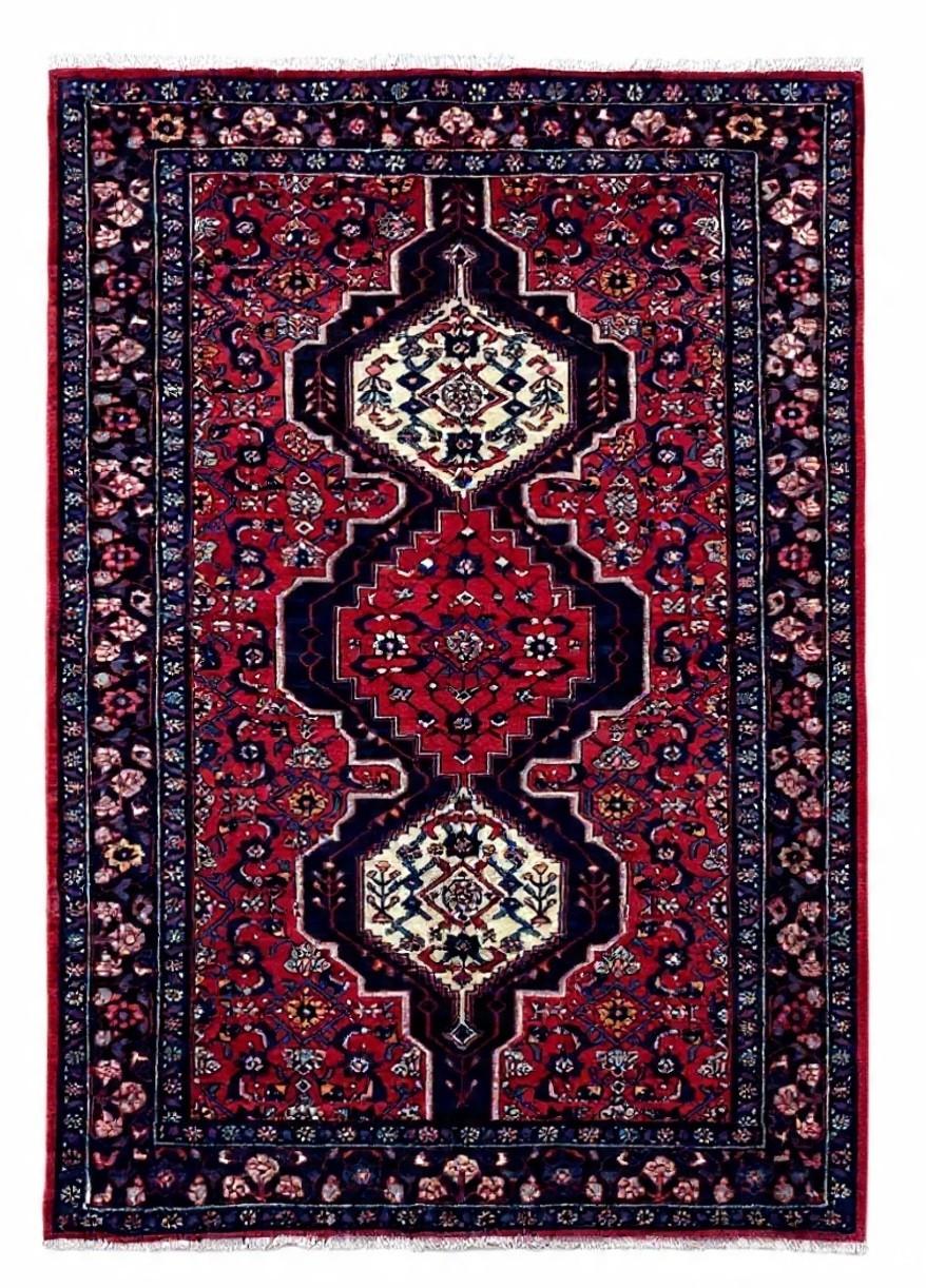 Vintage Hand Knotted Zanjan Wool Area Rug 4x7 Tribal Geometric Red Blue Oriental gallery