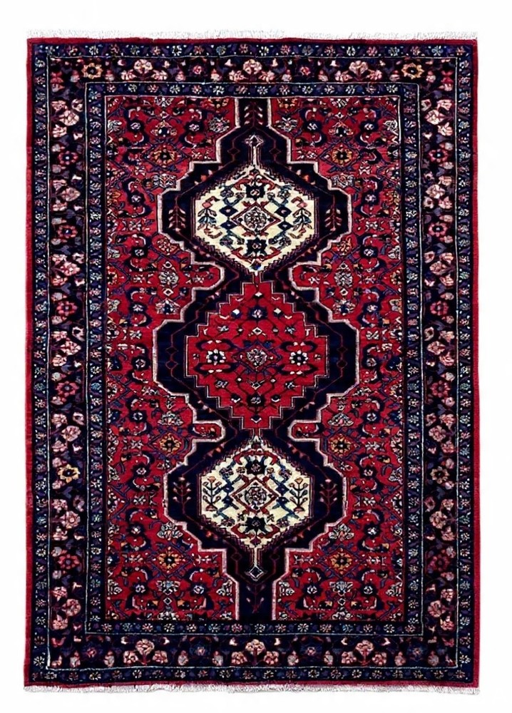 Vintage Hand Knotted Zanjan Wool Area Rug 4x7 Tribal Geometric Red Blue Oriental