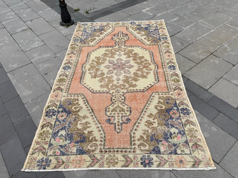 Vintage Turkish Oushak Rug 4.6x7.6 ft Terracotta Boho Hand Knotted Wool Rug gallery