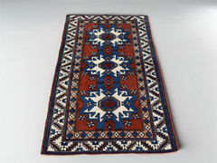 1980s Vintage Turkish Area Rug 3.6×6 ft Blue Hand-Knotted Wool Kazak Tribal Rug