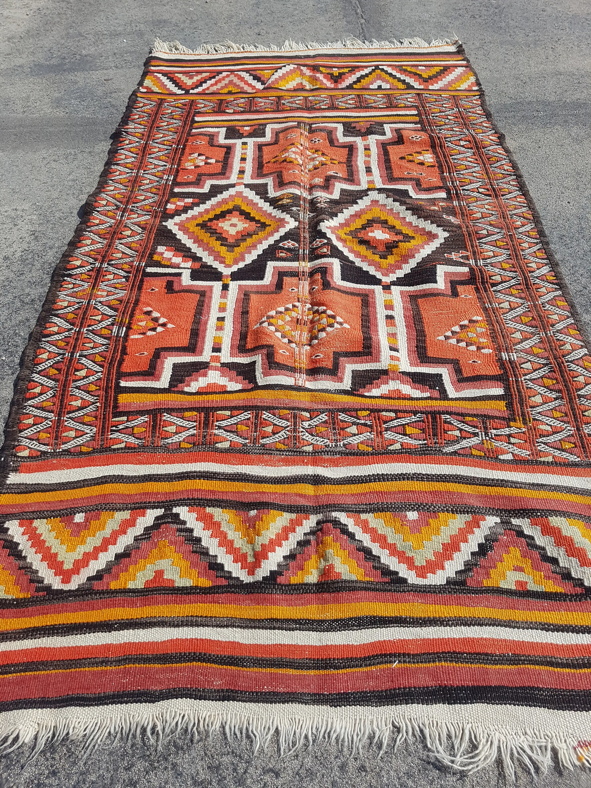 Vintage Traditional Handmade Turkish Wool Multi Kilim Rug 7.3x3.6 ft gallery