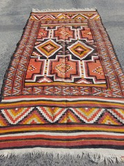 Vintage Traditional Handmade Turkish Wool Multi Kilim Rug 7.3×3.6 ft
