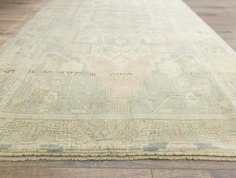 Muted vintage Turkish traditional rug 3.10x7.11 ft Large wide Oushak used runner gallery