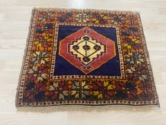 Vintage Handwoven Turkish Square Rug 1.9 x 2.3 ft Wool Floral Anatolian Carpet